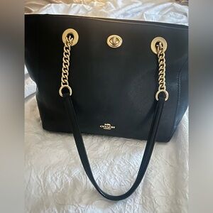 Authentic Coach Black Shoulder Bag with Gold Chains